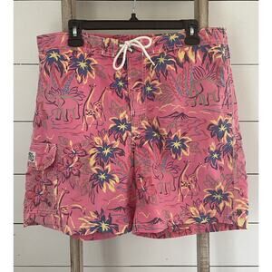 VTG 90's POLO Ralph Lauren Hot Pink Cropped Animal Board Shorts Lined Trunks Med
